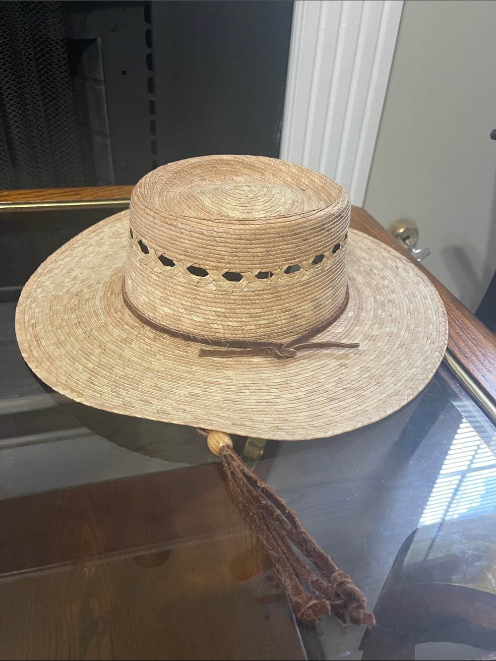 Tula Straw Boater Hat with Brown Leather Band and Tassel